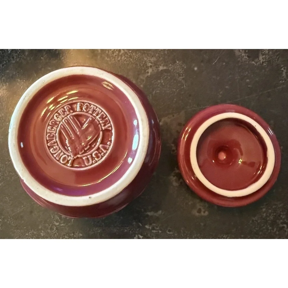 Longaberger Pottery Lidded‎ Sugar Bowl Lid Woven Traditions • Paprika • USA